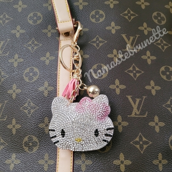 Hello Kitty Pink Bow Rhinestone Keychain Bag Charm with Tan Tassel - Picture 10 of 15